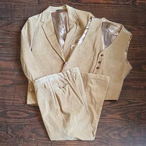 Vintage Men's Tan Corduroy 3 Piece Suit with Vest
